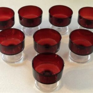 8 VTG 1970c Luminarc Arcoroc Cavalier of France Ruby Red Small Goblets Deserts